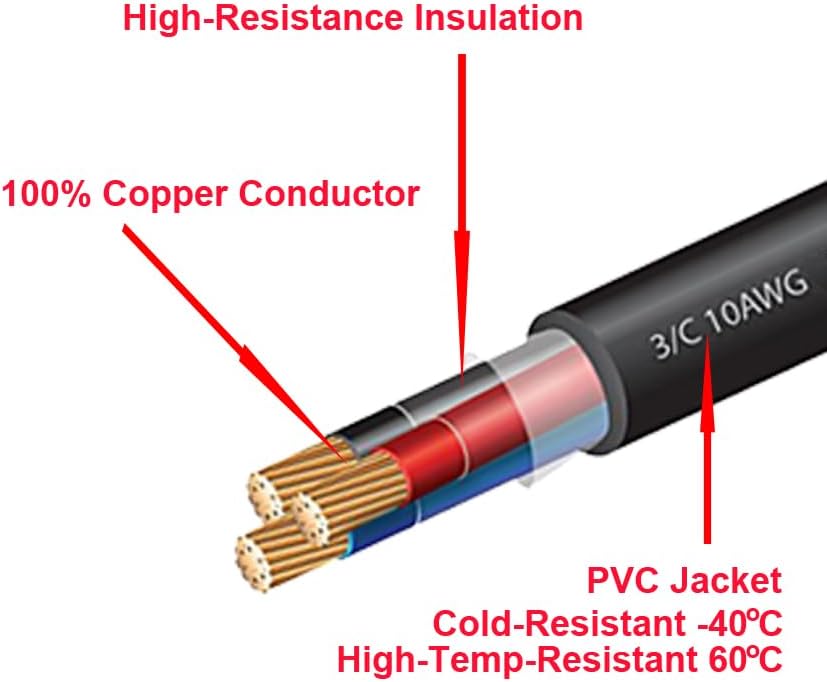 Rallonge pour VR 30A – 50 pi, NEMA L5-30R vers TT-30P avec indicateur LED, poignée, adaptateur 15A–30A et organisateur