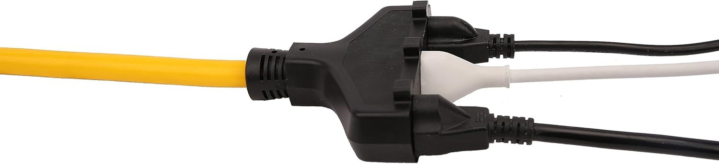 Rallonge pour génératrice 30A – 25 pi, NEMA L5-30P vers 3×5-15R avec organisateur