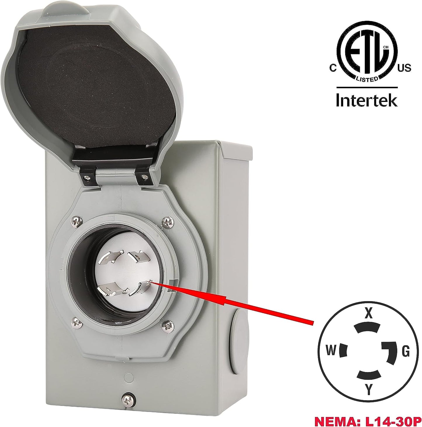 30 Amp Generator Power Inlet Box - Outdoor & Weatherproof, NEMA L14-30P