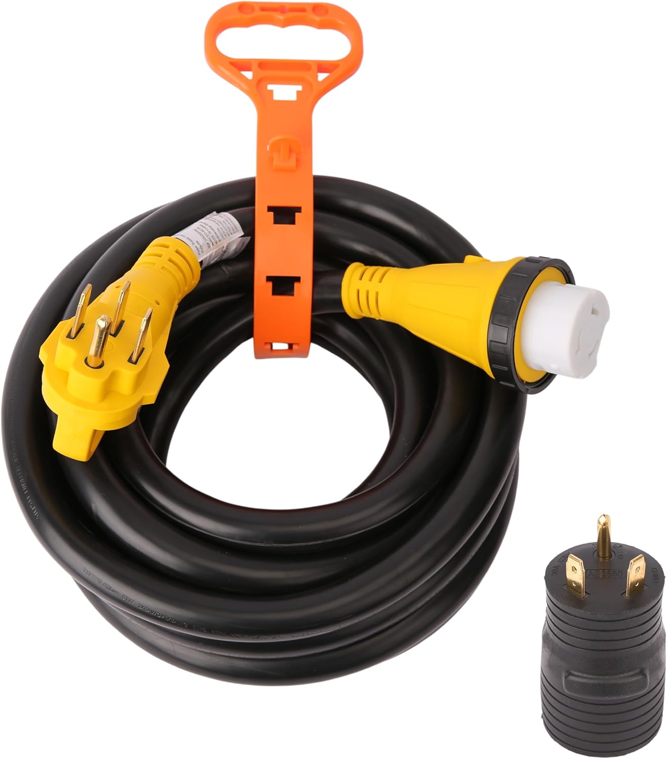 Cordon d'extension 50A pour camping-car et générateur – 7,6 m (25 pieds), NEMA SS2-50R à 14-50P avec adaptateur 30A-50A et organiseur