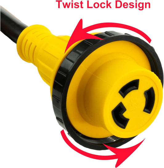 Rallonge pour VR 30A – 25 pi, NEMA L5-30R vers TT-30P avec indicateur LED, poignée, adaptateur 15A–30A et organisateur