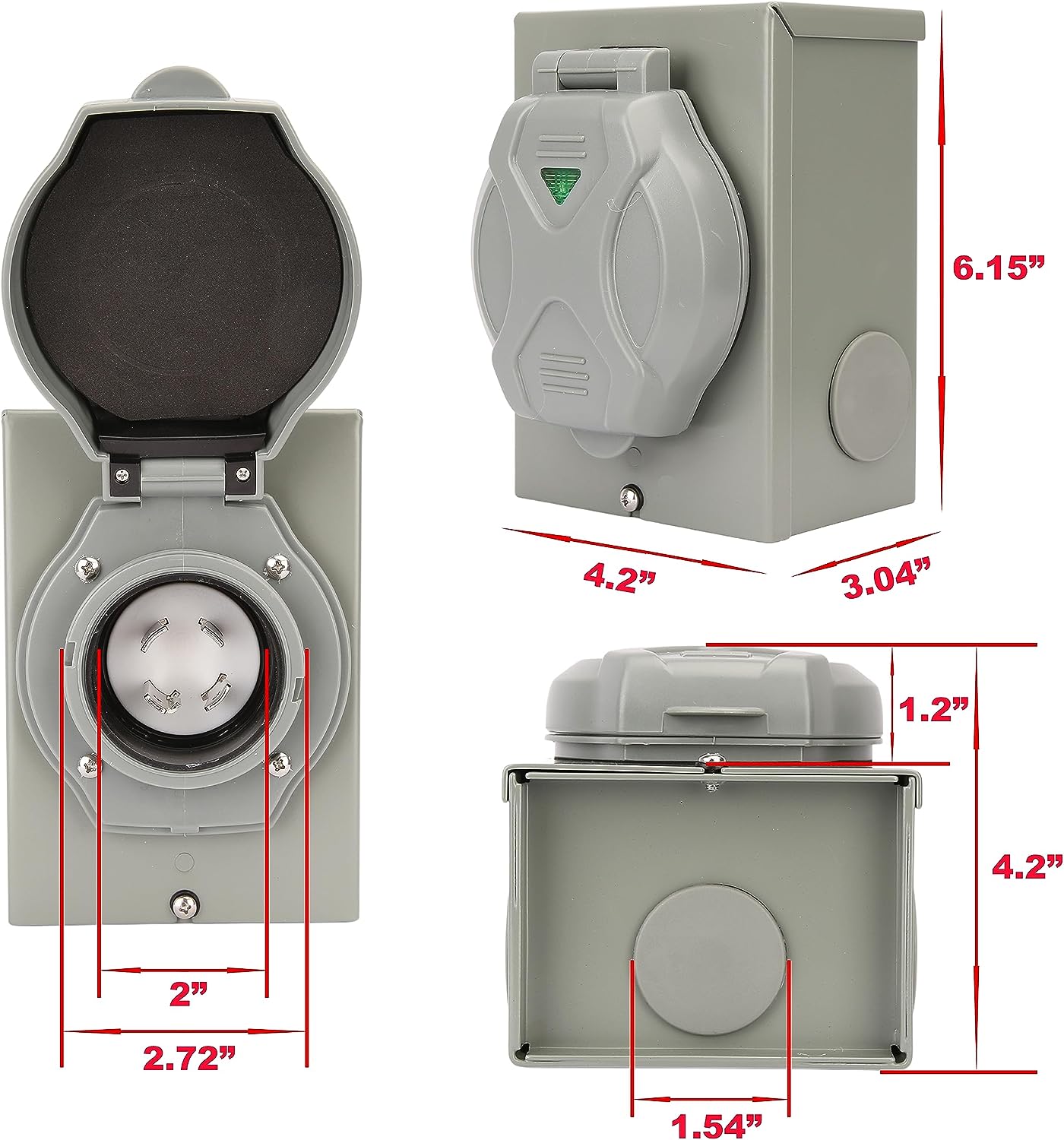 30 Amp Generator Power Inlet Box - Outdoor & Weatherproof, NEMA L14-30P