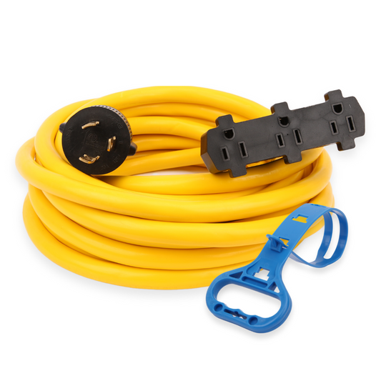 Rallonge pour génératrice 30A – 25 pi, NEMA L5-30P vers 3×5-15R avec organisateur