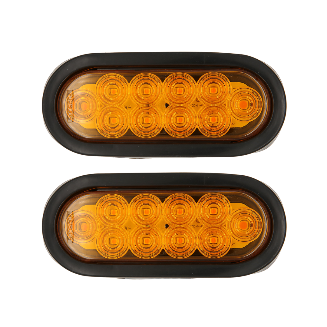 6" Amber Oval LED Trailer Lights - Submersible Grommets Mount (Pair)