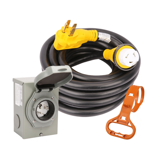50A Generator Cord + Inlet Box Combo – 15 ft, NEMA SS2-50R/14-50P with Locking Connector, and Organizer