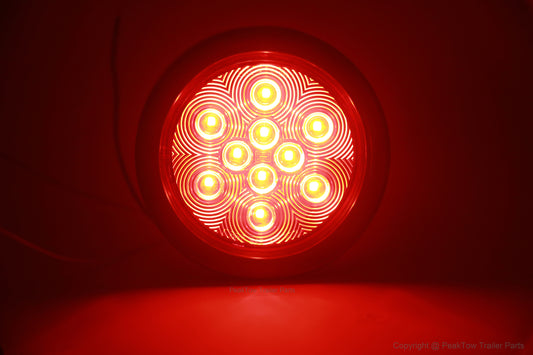 4" Red Round LED Trailer Lights – Submersible, Grommets Mount (Pair)