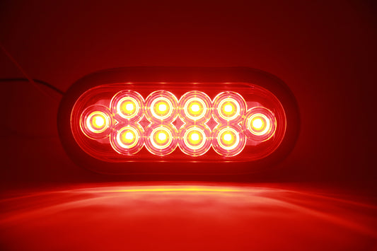 6" Red Oval LED Trailer Lights - Submersible Grommets Mount (Pair)