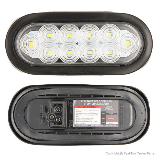 6" White Oval LED Trailer Lights - Submersible Grommets Mount (Pair)