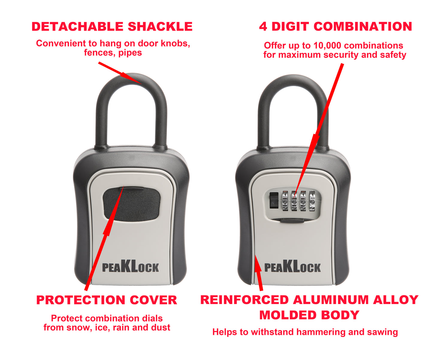 PLB0001 Weatherproof Key Safe Storage Lock Box with Shackle, Portable or Wall Mounted, 4 Digit 6 Keys Capacity - Case of 16