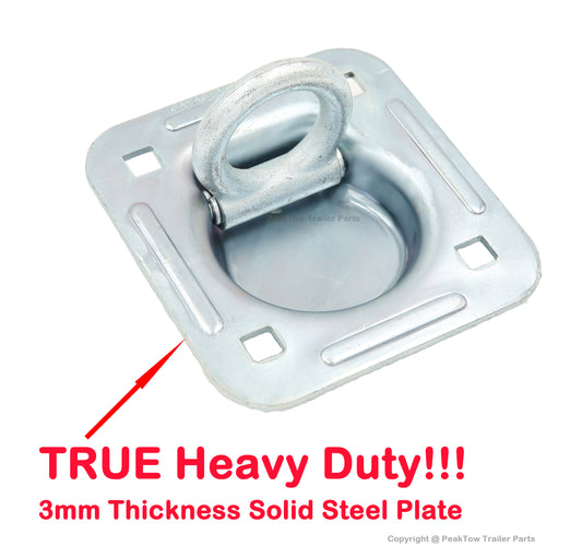 PTJ0321 Cargo Trailer Recessed 6000 lbs Capacity Tie-Down Pan D Rings Including Mounting Lock Plate and Installation Hardware - Case of 16