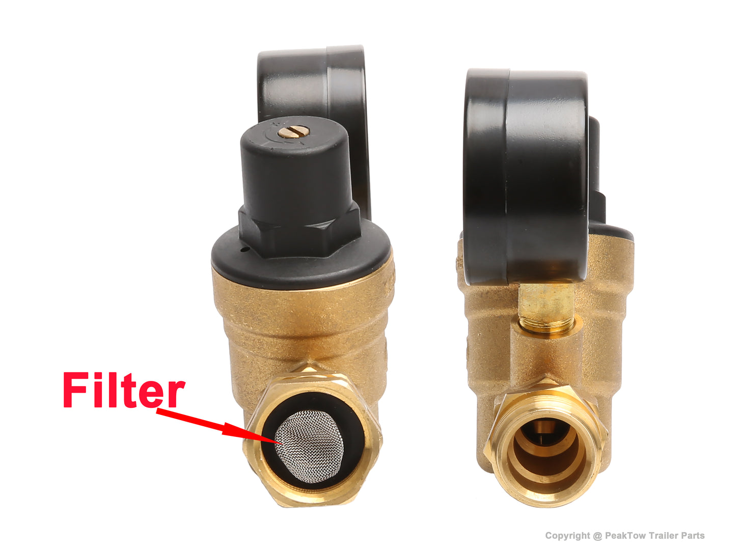 PTR0014 Régulateur de pression d'eau pour camping-car, réducteur de pression d'eau réglable en laiton sans plomb avec jauge et filtre blindé en acier inoxydable – boîte de 16