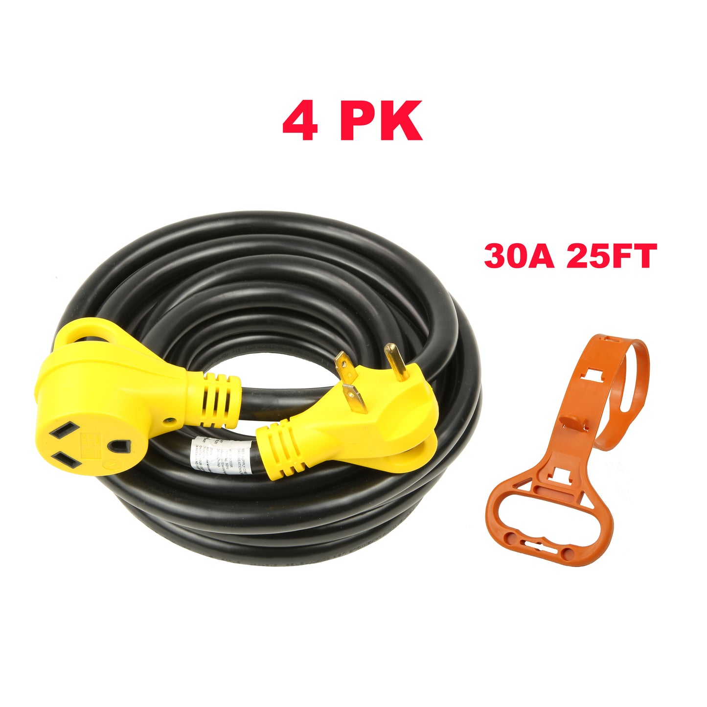 PTR0111 25ft 30Amp RV Extension Cord with Grip Handle, Power Indicator, and Cord Organizer - Case of 4