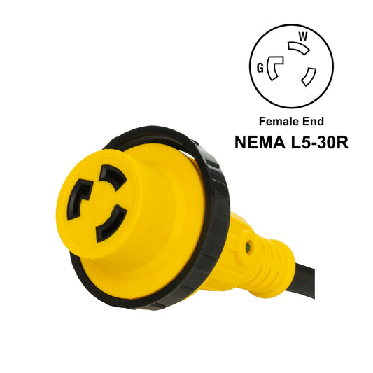 PTR0133 Heavy Duty RV Dogbone Electrical Power Plug Adapter Converter 15 Amp Male to 30 Amp Female with Twist Lock and LED Indicator, 14 Inches - Case of 12