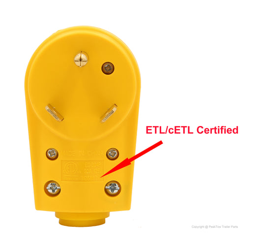 PTR0151 Heavy Duty 30Amp RV Replacement Male Plug Receptacle Adapter with Ergonomic Handle cETL Listed - Case of 100