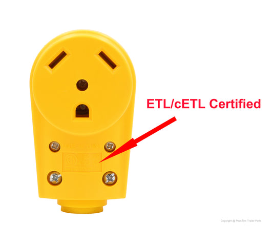 PTR0152 Heavy Duty 30Amp RV Replacement Female Plug Receptacle Adapter with Ergonomic Handle cETL Listed - Case of 100