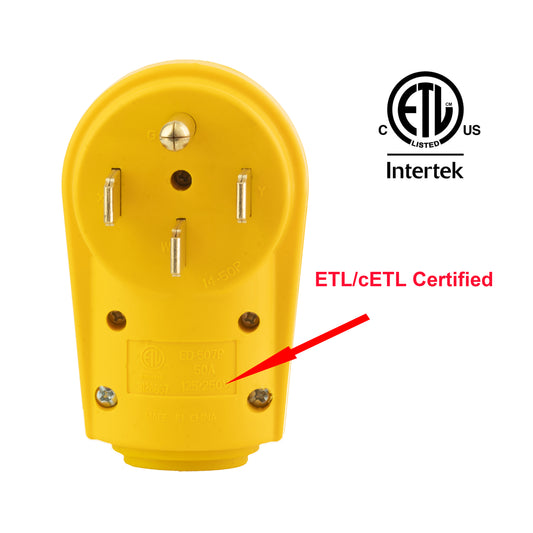 PTR0153 Heavy Duty 50Amp 125/250V RV Replacement Male Plug Receptacle Adapter with Ergonomic Handle ETL Listed 30PK