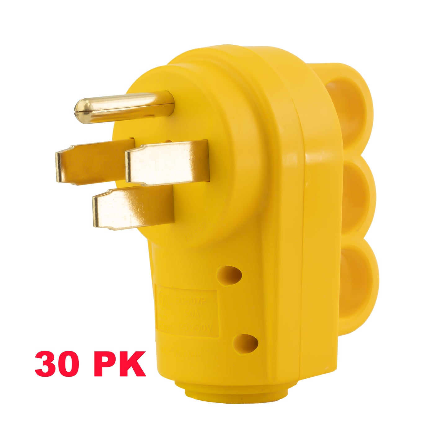 PTR0153 Heavy Duty 50Amp 125/250V RV Replacement Male Plug Receptacle Adapter with Ergonomic Handle ETL Listed 30PK