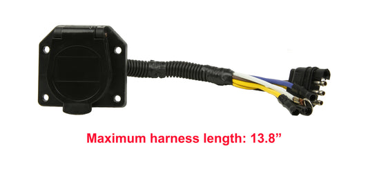 PTT0007 RV Trailer Plug Adapter Connector 4 Way Flat to & Way Round Blade with Mounting Bracket and Hardware - Case of 30