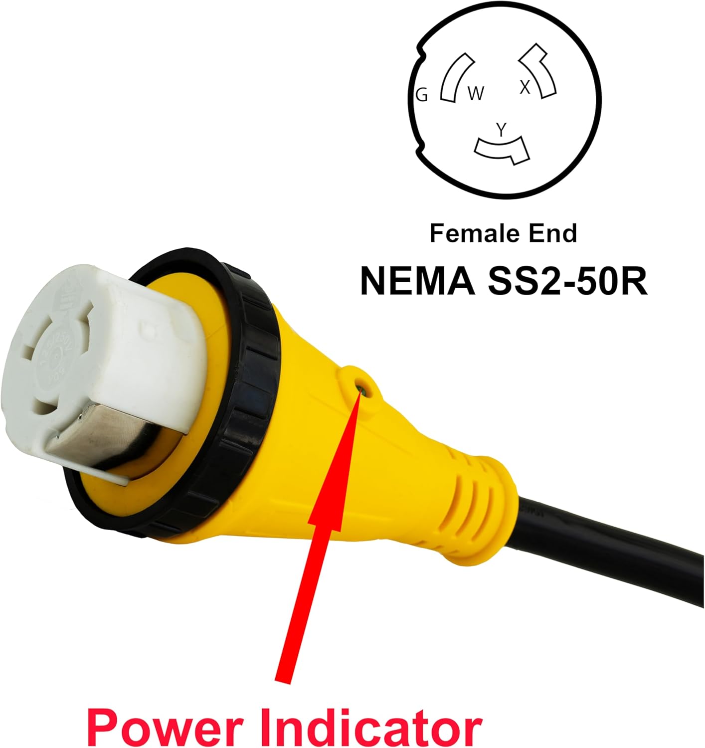 Cordon d'extension 50A pour camping-car et générateur – 7,6 m (25 pieds), NEMA SS2-50R à 14-50P avec adaptateur 30A-50A et organiseur