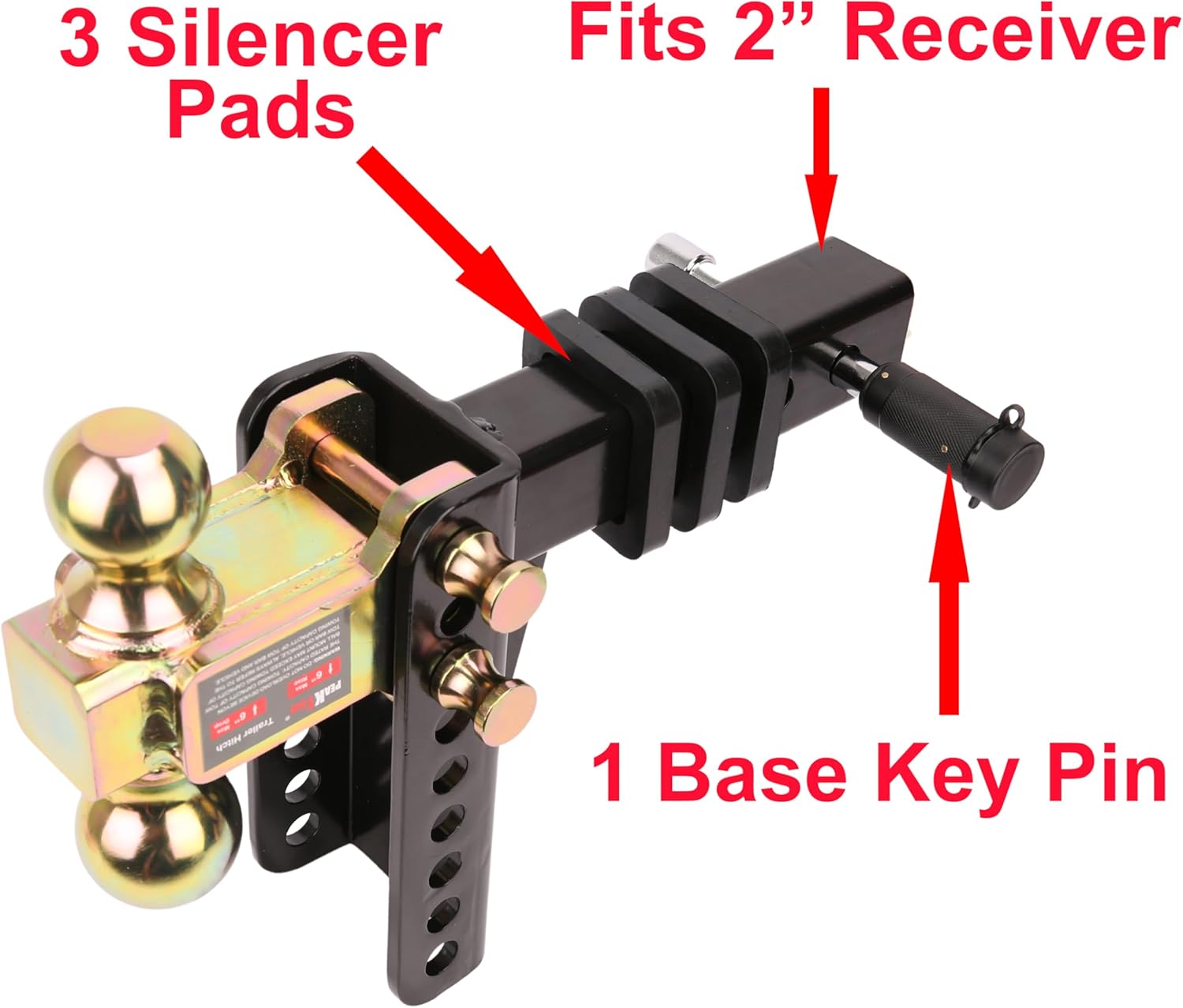Support de boule d'attelage réglable – Récepteur de 2", doubles boules (2" et 2-5/16"), capacité de 20 000 lbs, déport/élévation de 6", avec cadenas et clés