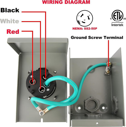 50 Amp Generator Power Inlet Box - Outdoor & Weatherproof, NEMA SS2-50P