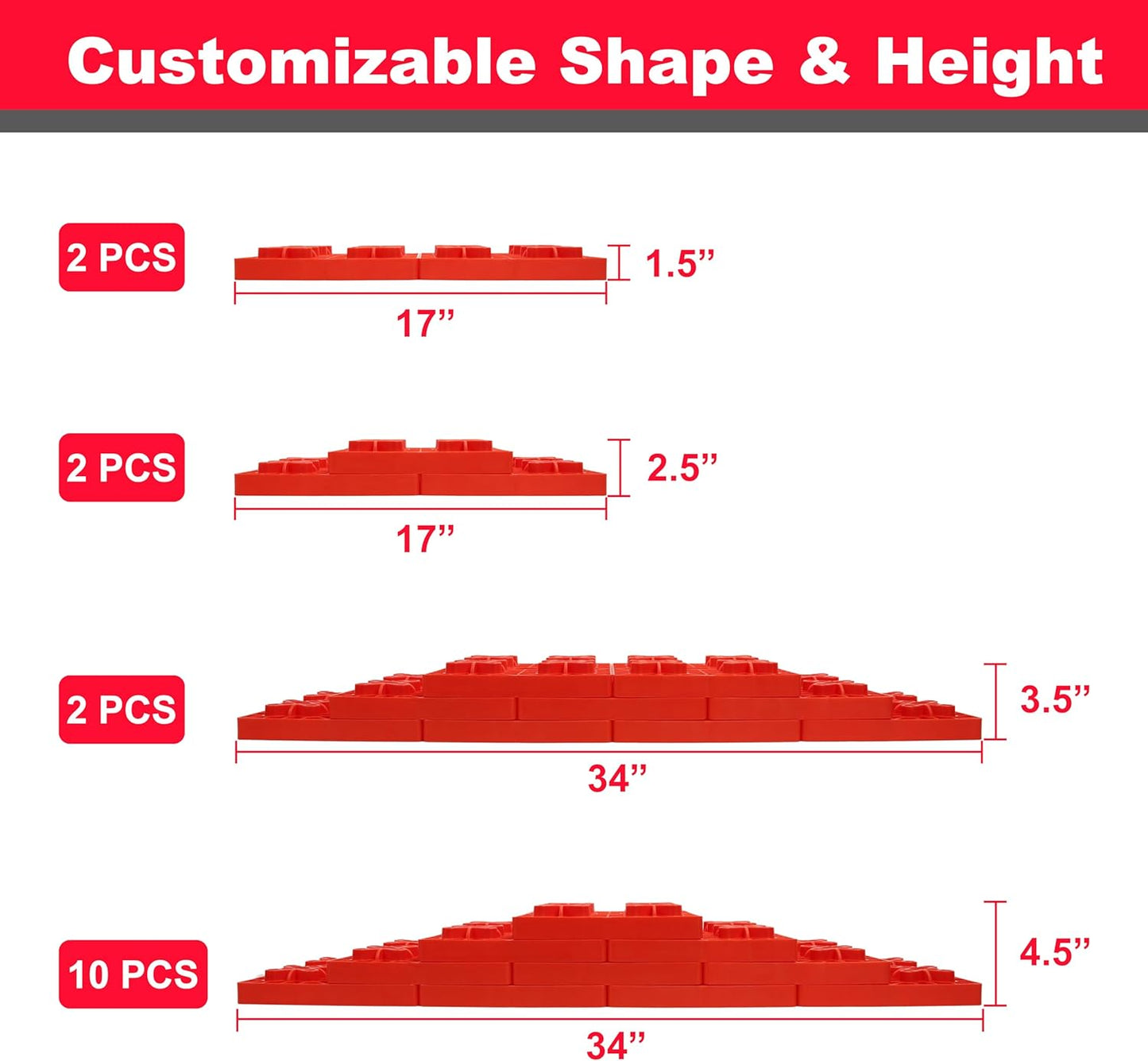 Heavy-Duty RV Leveling Blocks – 10-Pack Stackable Levelers with Carry Bag (Red)