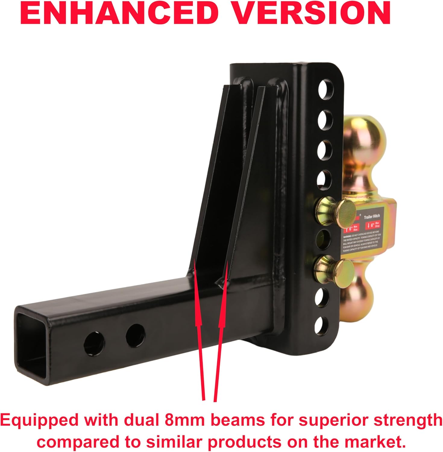 Support de boule d'attelage réglable – Récepteur de 2", doubles boules (2" et 2-5/16"), capacité de 20 000 lbs, déport/élévation de 6", avec cadenas et clés