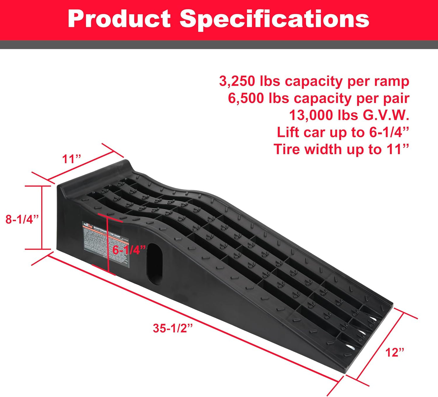 Car Ramps – 6.25" Lift, 6,500 lbs Capacity per Ramp (Pair)