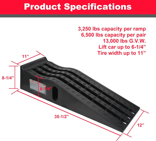 Car Ramps – 6.25" Lift, 6,500 lbs Capacity per Ramp (Pair)
