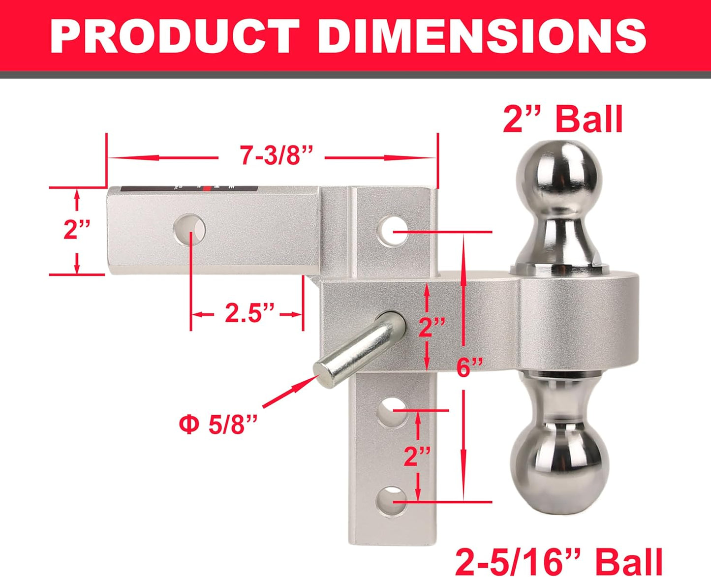 PTT0069 6000 lbs Aluminum Dual-Ball Mount Hitch - Case of 3