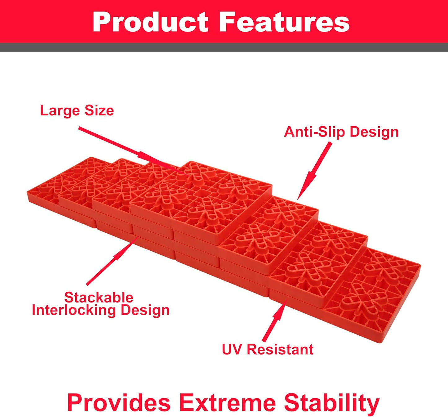 Heavy-Duty RV Leveling Blocks – 10-Pack Stackable Levelers with Carry Bag (Red)