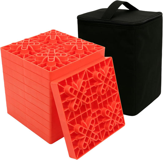 Heavy-Duty RV Leveling Blocks – 10-Pack Stackable Levelers with Carry Bag (Red)