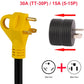 PTR0115 30A 25ft RV Extension Cord L5-30R to TT-30P with 15A to 30A Adapter and Cord Organizer - Case of 4