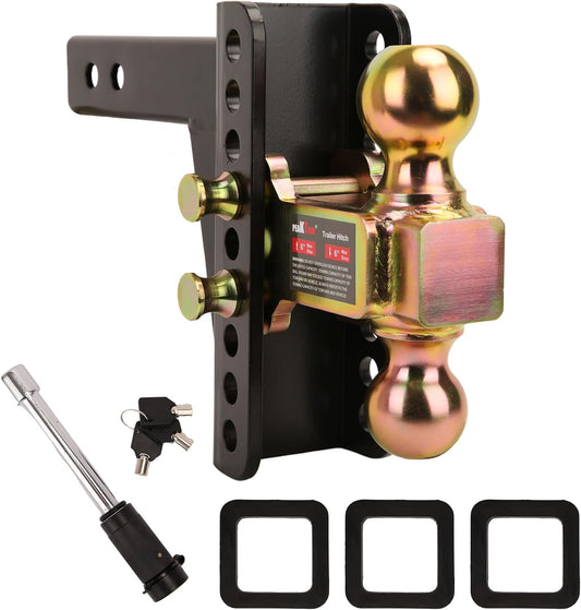 Adjustable Trailer Hitch Ball Mount – 2" Receiver, Dual Balls (2" & 2-5/16"), 20,000 lbs Capacity, 6" Drop/Rise, with Lock & Keys