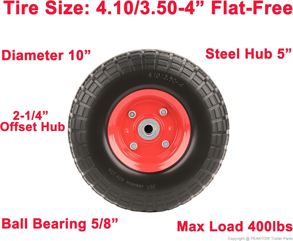 10" Flat Free Solid Tire and Wheel Set 4.10/3.50-4" (Case of 12)