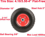 10" Flat Free Solid Tire and Wheel Set 4.10/3.50-4" (Case of 12)