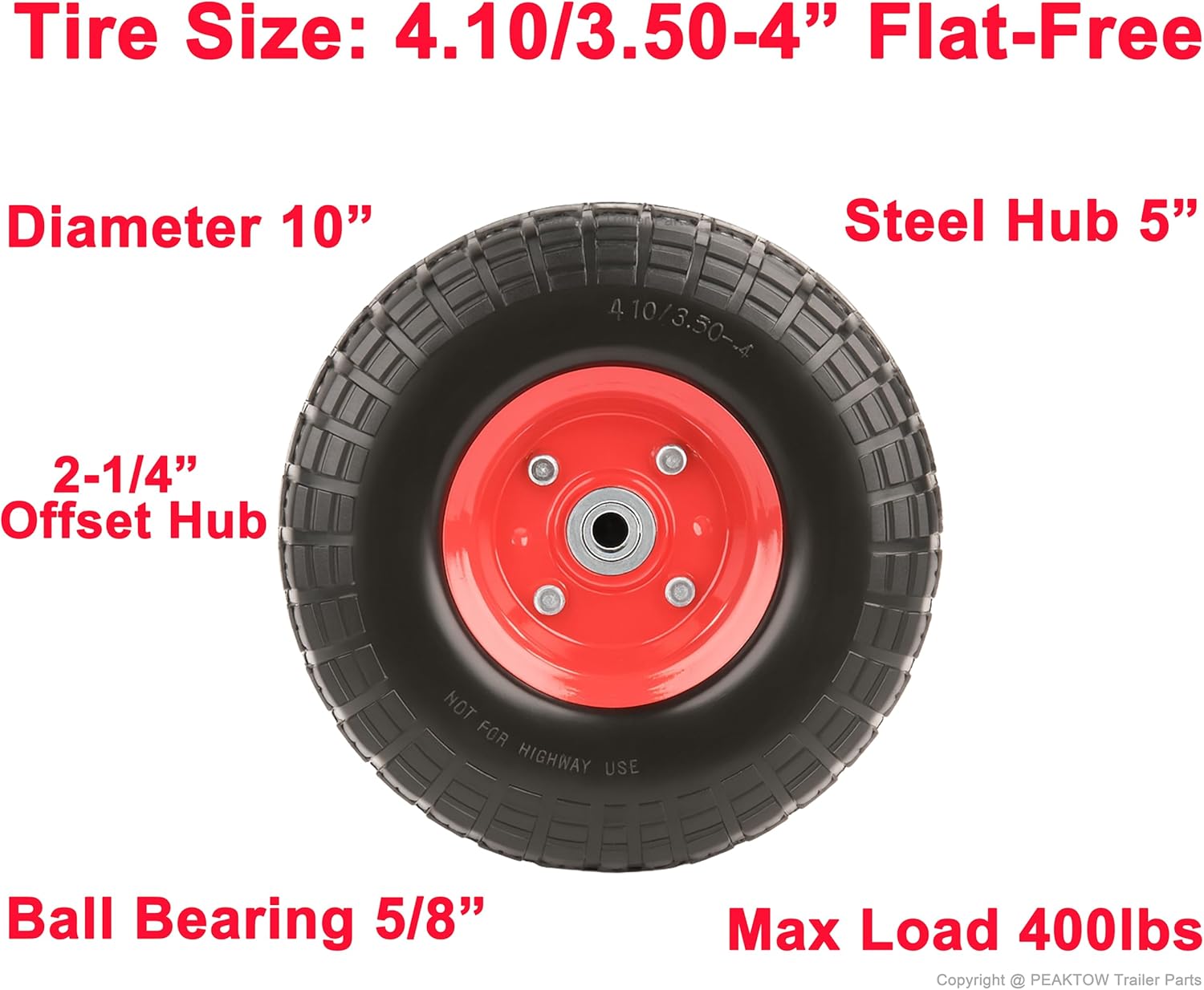 10" Flat Free Solid Tire and Wheel Set 4.10/3.50-4" (Pair)