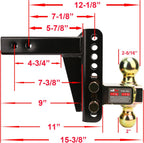 Support de boule d'attelage réglable – Récepteur de 2", doubles boules (2" et 2-5/16"), capacité de 20 000 lbs, déport/élévation de 6", avec cadenas et clés