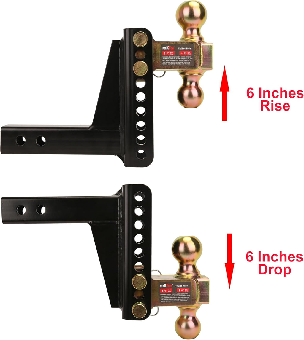 Support de boule d'attelage réglable – Récepteur de 2", doubles boules (2" et 2-5/16"), capacité de 20 000 lbs, déport/élévation de 6", avec cadenas et clés