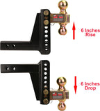 Support de boule d'attelage réglable – Récepteur de 2", doubles boules (2" et 2-5/16"), capacité de 20 000 lbs, déport/élévation de 6", avec cadenas et clés