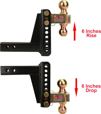 Adjustable Trailer Hitch Ball Mount – 2" Receiver, Dual Balls (2" & 2-5/16"), 20,000 lbs Capacity, 6" Drop/Rise, with Lock & Keys