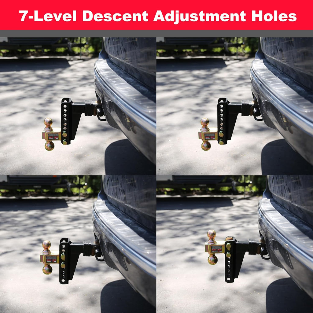 Support de boule d'attelage réglable – Récepteur de 2", doubles boules (2" et 2-5/16"), capacité de 20 000 lbs, déport/élévation de 6", avec cadenas et clés