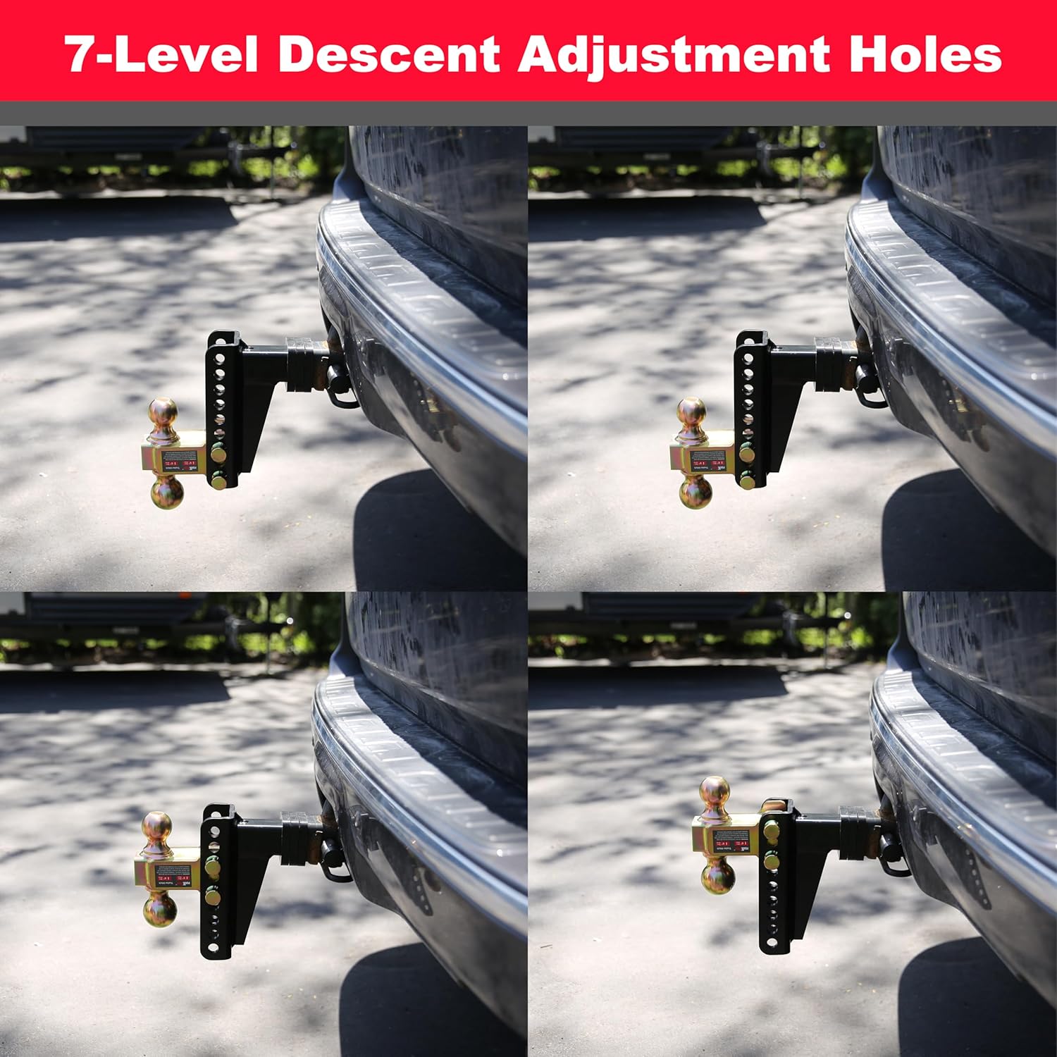 Support de boule d'attelage réglable – Récepteur de 2", doubles boules (2" et 2-5/16"), capacité de 20 000 lbs, déport/élévation de 6", avec cadenas et clés