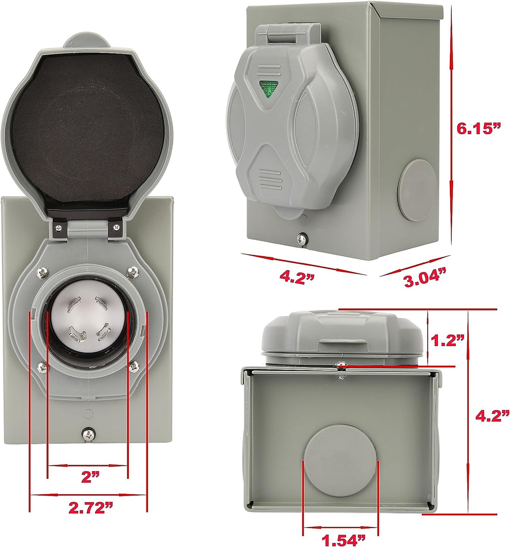 Boîtier 30 Amp pour génératrices - extérieur, NEMA L14-30P (caisse de 12)