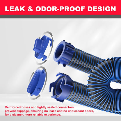 20FT RV Sewer Hose Kit - Dual 10FT Hoses with Clear Elbow & Storage Caps