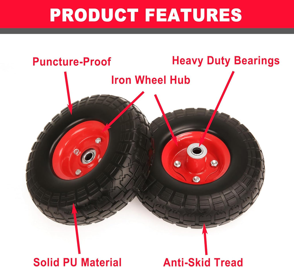 10" Flat Free Solid Tire and Wheel Set 4.10/3.50-4" (Case of 12)