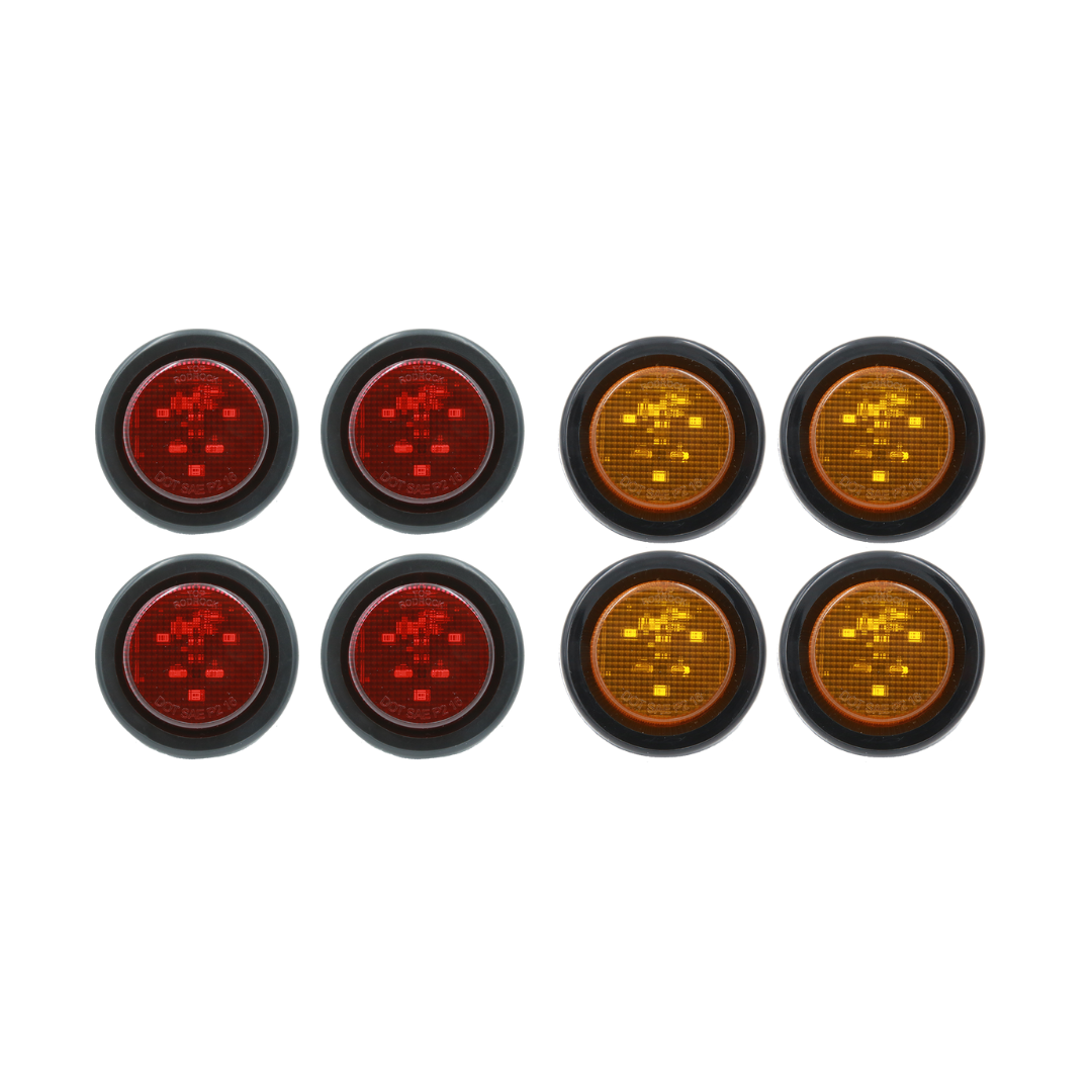 2" Red & Amber Round LED Trailer Lights – Submersible, Grommets Mount (4 Red & 4 Amber)