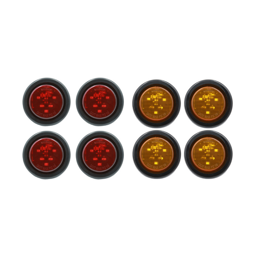 2" Red & Amber Round LED Trailer Lights – Submersible, Grommets Mount (4 Red & 4 Amber)