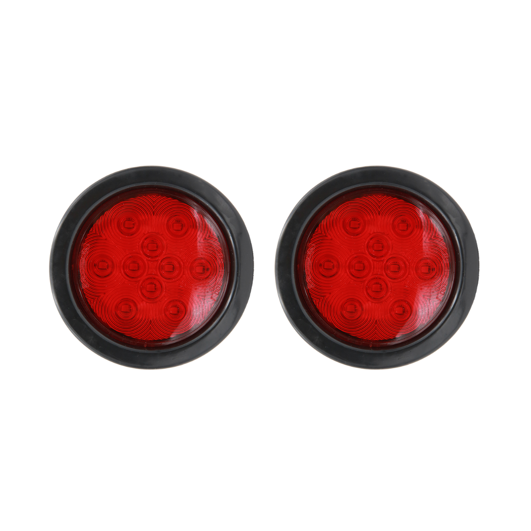 4" Red Round LED Trailer Lights – Submersible, Grommets Mount (Pair)