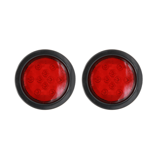 4" Red Round LED Trailer Lights – Submersible, Grommets Mount (Pair)